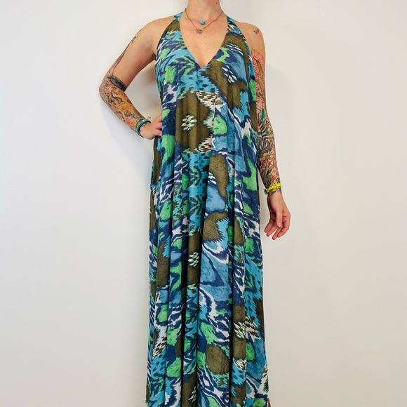 Zelle for she one size fits all maxi dress sleeveless blue patterned - Picture 4 of 8